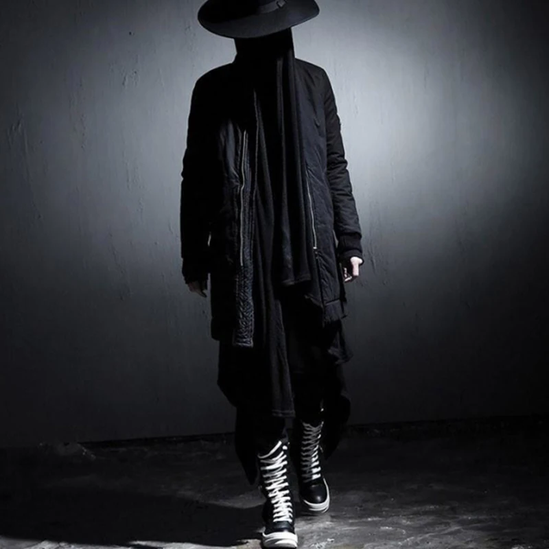 

Men's coat spring and autumn style long loose personality robes black wizard hoodie cardigan trench coat men's cape style