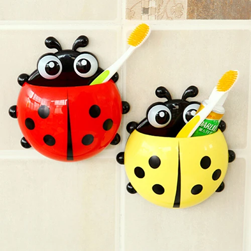 Ladybug Animal Insect Toothbrush Holder Bathroom Cartoon Toothbrush Toothpaste Wall Suction Holder Rack Container Organizer