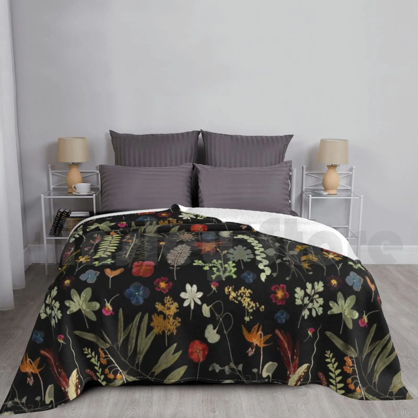 Botanical Dark Floral Blanket Fashion Custom Dark Floral Botanical Floral Wildflowers Flowers Hipster Boho