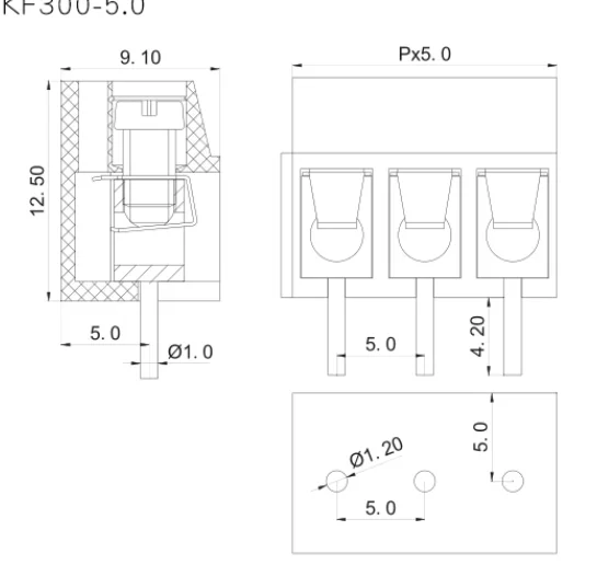 10PCS!!! KF300 KF301-5.0 screw PCB terminal spacing 5.0MM 5.08MM connector 2P 3P