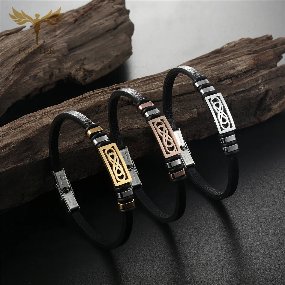 Lucky Number 8 Stainless Steel Leather Infinity Bracelet Jewelry Accessories Women Men Pulseira Masculina