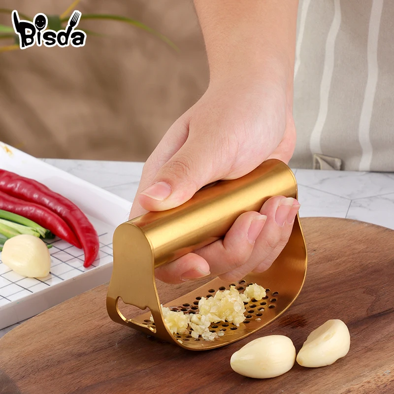 1 Pcs Stainless Steel Garlic Crusher Gold Manual Garlic Press Rocker Ginger Press Squeezer Can Opener Kitchen Tools