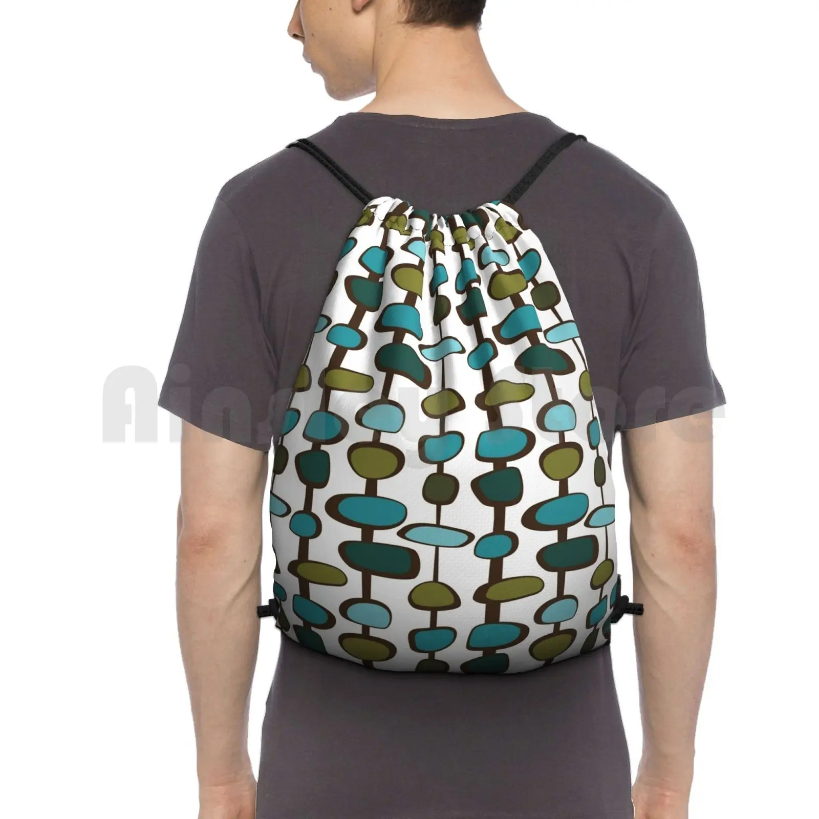 Mid-Century Modern : Baubles Backpack Drawstring Bags Gym Bag Waterproof Retro Vintage Mid Century Abstract Graphic