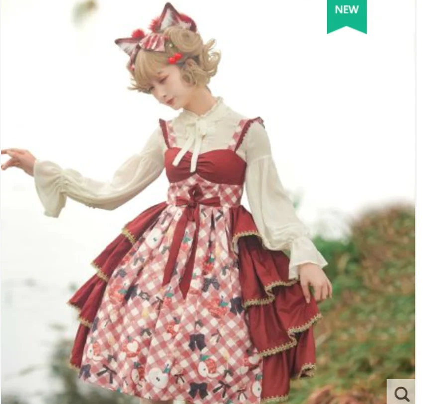 Robe lolita jsk pour fille, tenue de princesse japonaise à carreaux, douce, impression victorienne, kawaii, pour fête thé