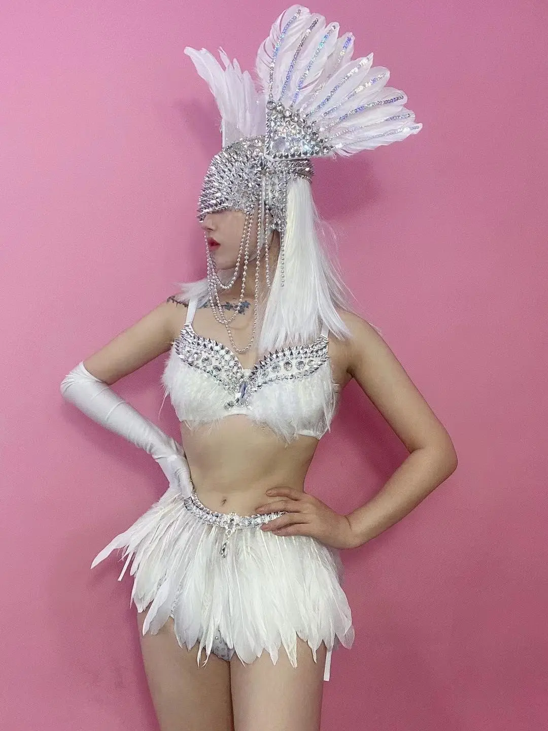 Club Stage Wear White Angel Feather Cool headdress singer costume women gogo bar outfit singer dance Costume