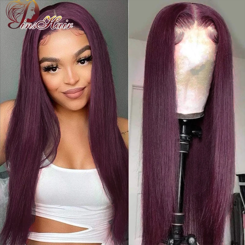 

Burgundy Straight Lace Front Human Hair Wigs Pre Plucked for Women 99J 13X6 Lace Frontal Wig Human Hair Remy Human Hair 180%