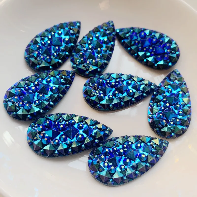 20 pieces 16 x 30mm teardrop shape stitched rhinestone flat back resin crystal stone DIY wedding decoration