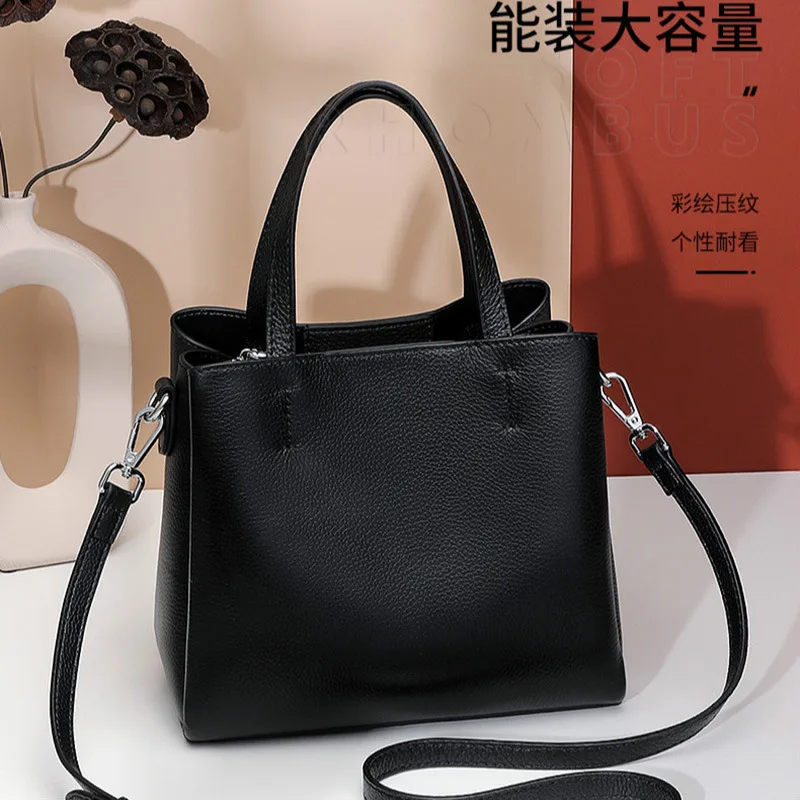 The New  Contracted Tide Fashion  Atmospheric  Women's Handbags Fashion Brand Large Capacity Cowhide Shoulder Bags