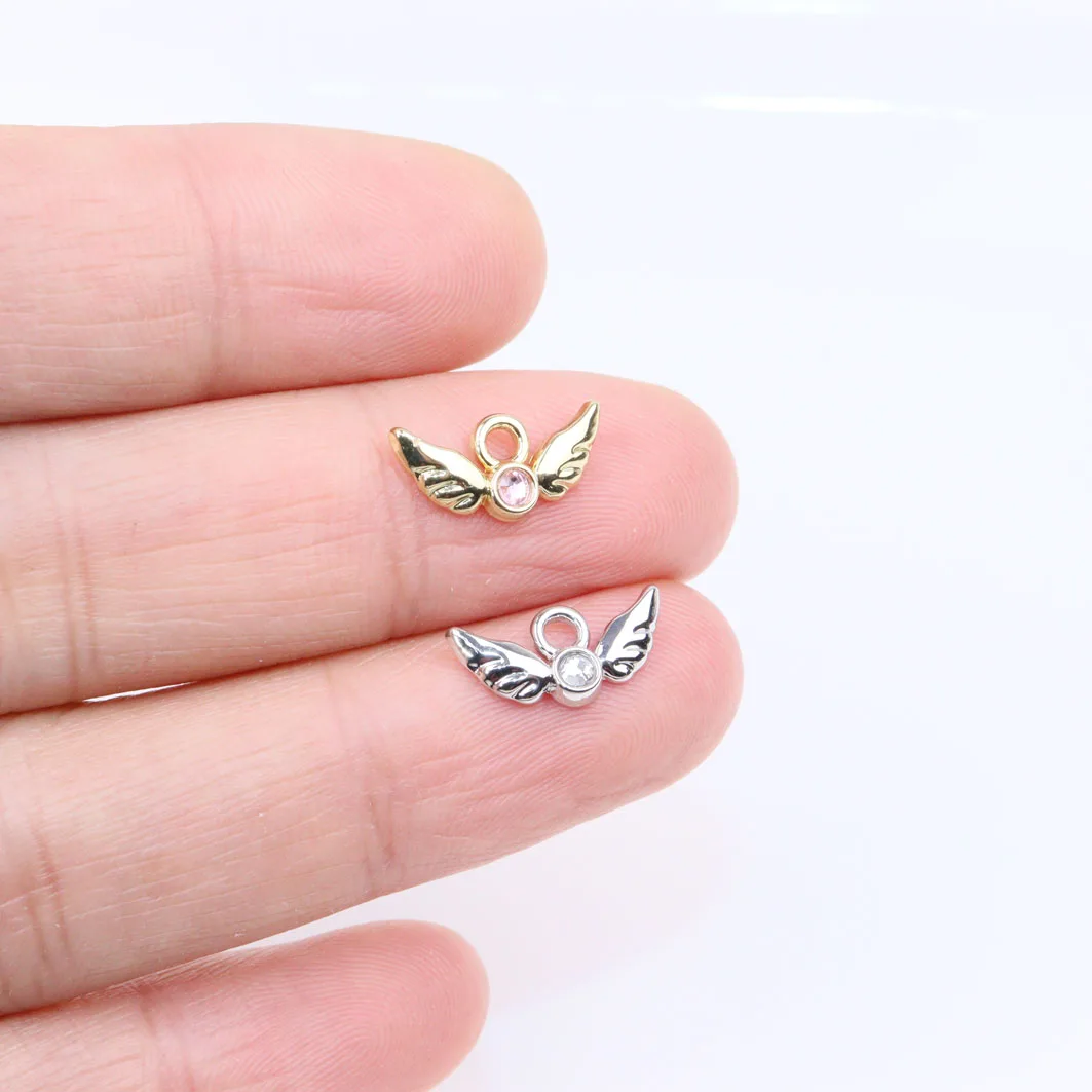 Eruifa 10 sztuk 15mm skrzydła z sercem z płaskim Rhinestone monety naszyjnik ze stopu cynku, kolczyki bransoletka biżuteria DIY Handmade 2 kolory
