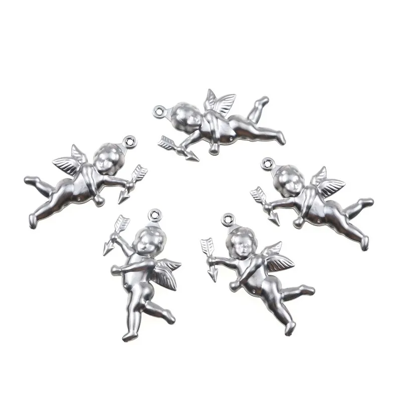 Aiovlo 10pcs/lot Charms Heart Lover Angel Cupid Stainless Steel Pendants Making DIY Handmade Tibetan Silver Finding Jewelry