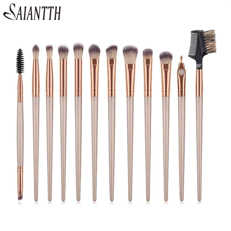 SAIANTTH – pinceaux de maquillage en bois pour les yeux, peigne à sourcils, cils bouclés, Eyeliner, fard à paupières, brosse de Base, ensemble d'outils cosmétiques de beauté, 12 pièces