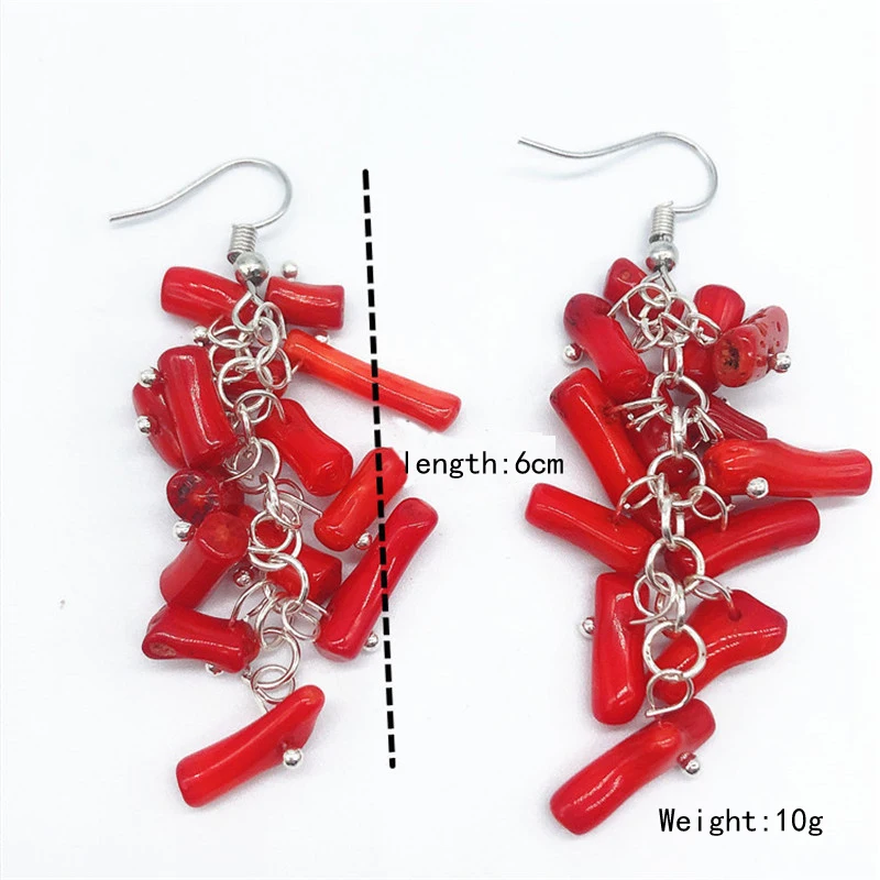 Cluster Irregular Natural Red Coral Bead Hook Earrings For Women Design Fashion Fine Jewelry Gift Dangle Earrings Accessories