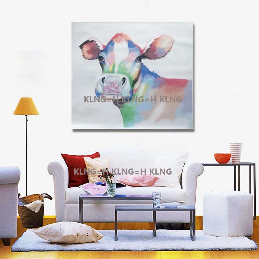 Modern Pop Art Abatract Hand Painted Cow Oil Paintings On Canvas Wall Art Cow Animals Wall Picture Living Room Home Wall Decor