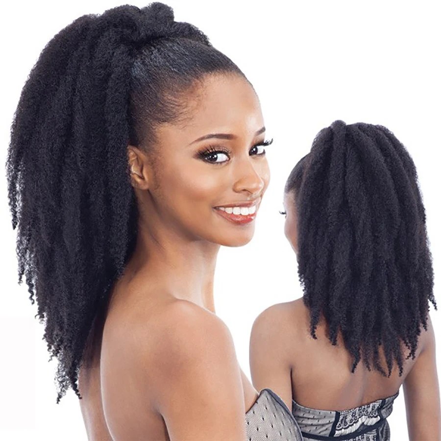 Curly Ponytail Extensão Do Cabelo Para As Mulheres Negras, Afro Puff Drawstring Hairpiece, False Marley Kinky Chignon Ponytails Peças