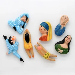 Van Gogh Mona Lisa swimm girl pearl earrings 3D fridge magnets stickers Cartoon character refrigerator stickers home decoration