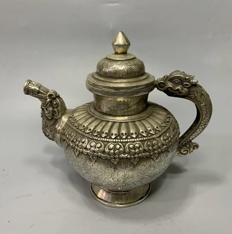 

Archaize White copper Tibetan teapot crafts statue