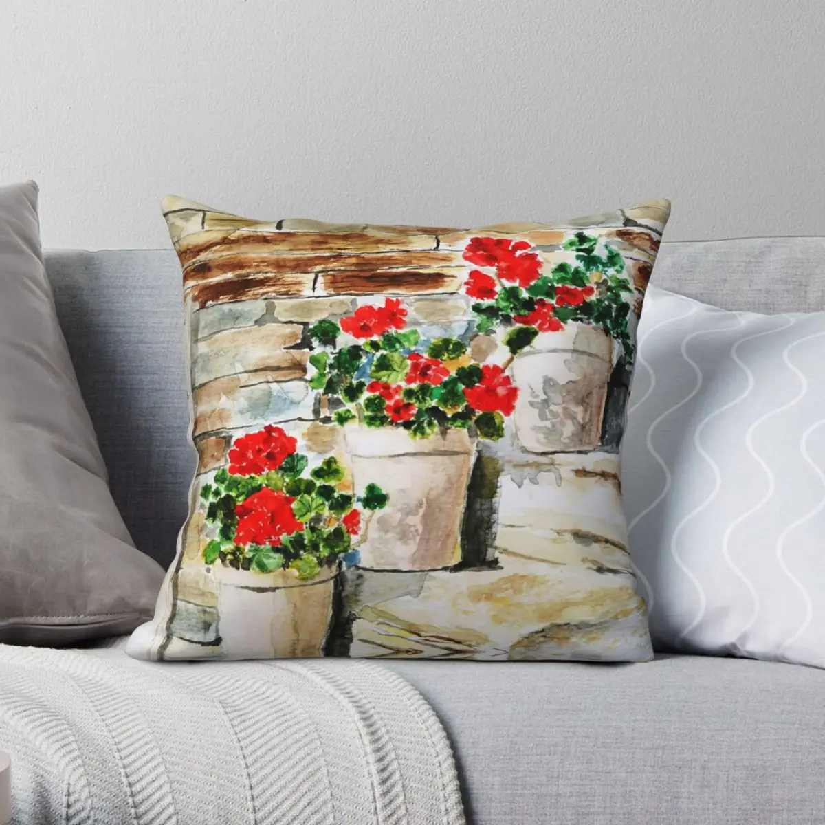 

Red Geranium Outside Window Pillowcase Polyester Linen Velvet Creative Zip Decor Throw Pillow Case Room Cushion Cover 18"