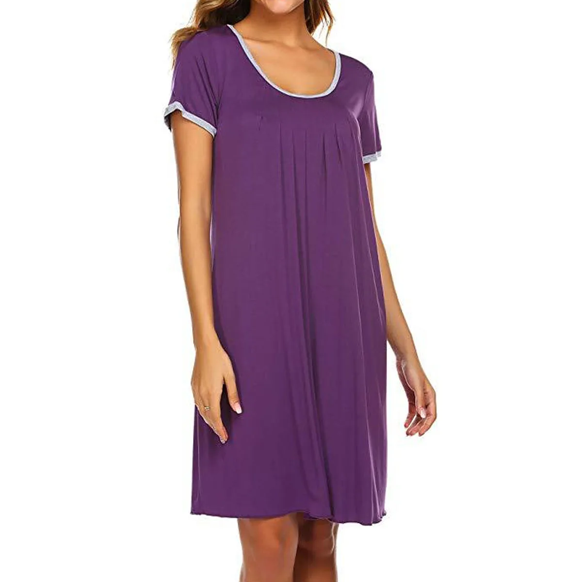 Soft Women Sexy Sleepwear Dress Cotton Solid Color Short Sleeve Nightwear Dress Lingerie Home Clothing New