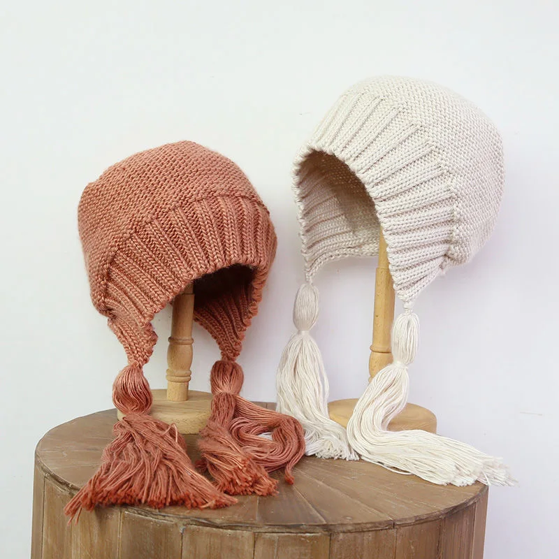 Knitted Cap Hat Winter Autumn Spring Fashion Warm Matching Female Colorful Cute Ear Protection Personality Braid Loose Tassel