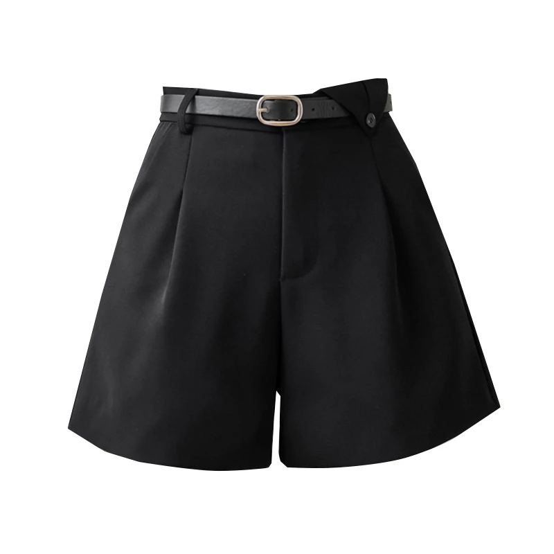 Casual-Taste Hohe Wasit Frauen Shorts Sommer Streetwear Zipper Breite Bein Shorts Mode Weibliche Anzug Shorts Schwarz/Apricot