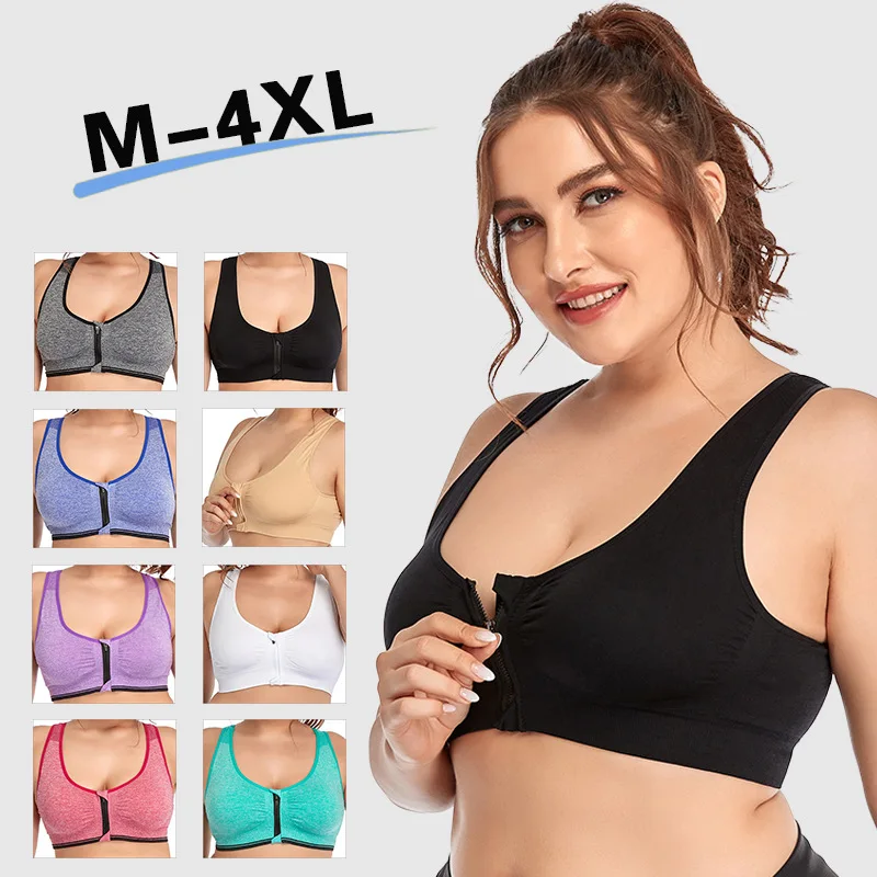 Women Sports Bras Wirefree Padded Push Up Bra Top Front Zipper Fitness Gym Yoga Workout Bra Sport Bra tops for women