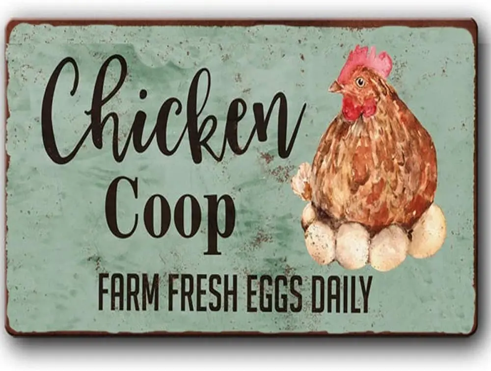 Vintage Chicken Coop Farm Fresh Eggs Daily Metal Tin Sign Home Bar Kitchen Restaurant Wall Deocr Plaque Signs 12x8inch