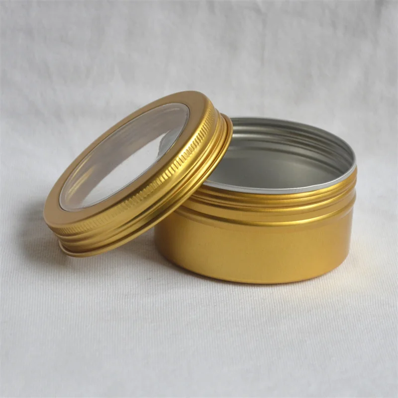 200pcs 80ml Clear Window Lid Display Round Gold Aluminum Tin Cans New DIY Candy Gift Packaging Containers Aluminum Jars Pot