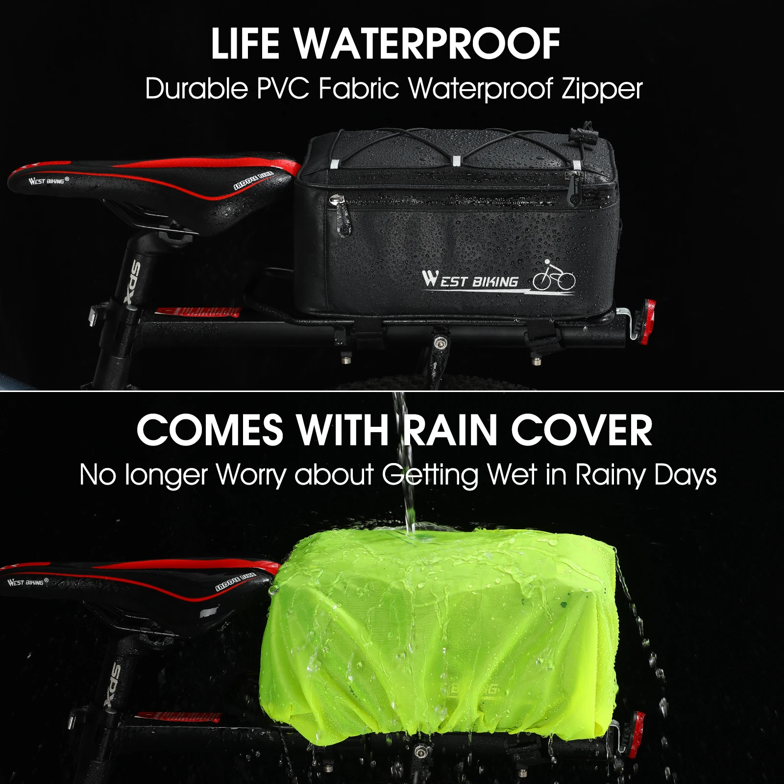 WEST BIKING Bicycle Rear Seat Bag MTB Bike Rack Bag Trunk Pannier Cycling Large Capacity Waterproof Travel Bag With Rain Cover