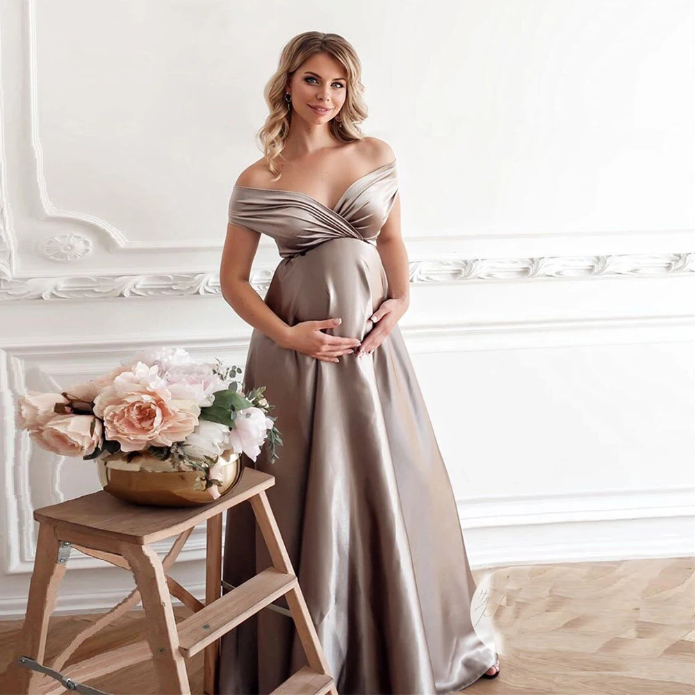 

Silk Sexy Maternity Photo Shoot Dresses Long Baby Showers Party Evening Pregnancy Maxi Gown Photography Props For Pregnant Women