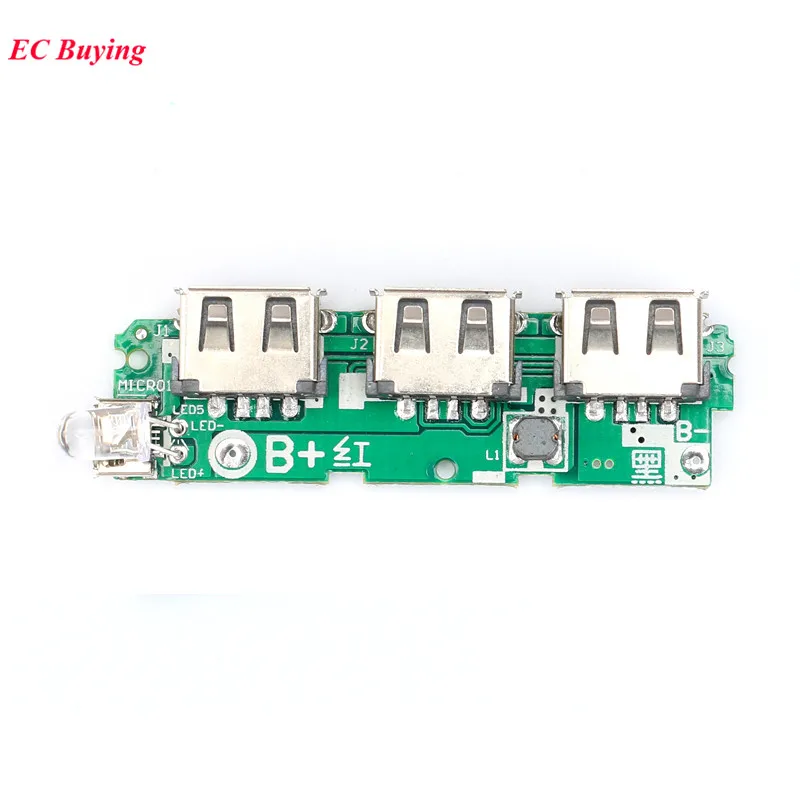 3 USB 3V to 5V 2A 1A Mobile Power Bank Charger Controller Module Step Up Boost Power Module Lithium Battery Charging Board LED