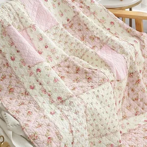 Floral -print cotton quilt on bed, padded comforter, European blanket, chess, cubrecam, bed cloak 8 Main Sales Couple Bed - №5