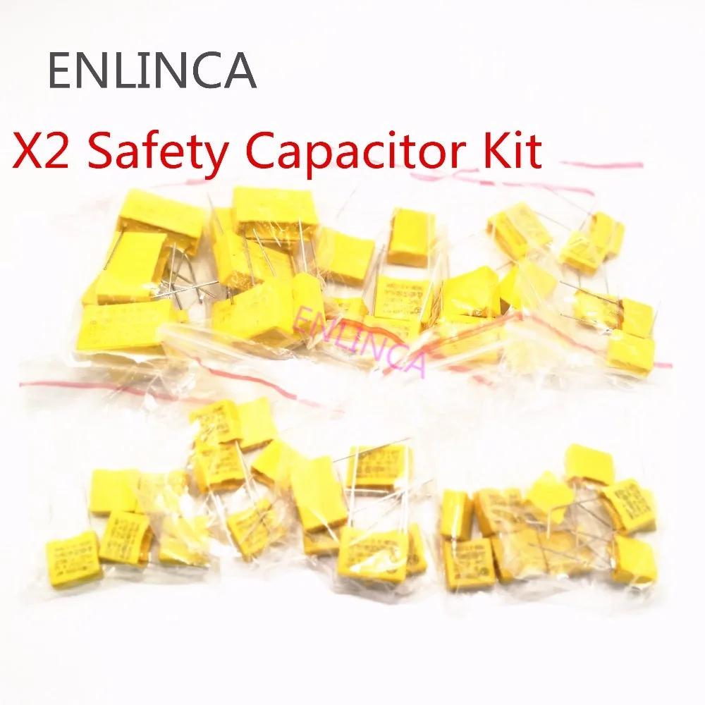 50Pieces X2 Safety Capacitor Kit 275VAC 102K-105K 1NF~1UF Assorted Kit Polypropylene film capacitor 102K 103K 223K 473K 224K 334