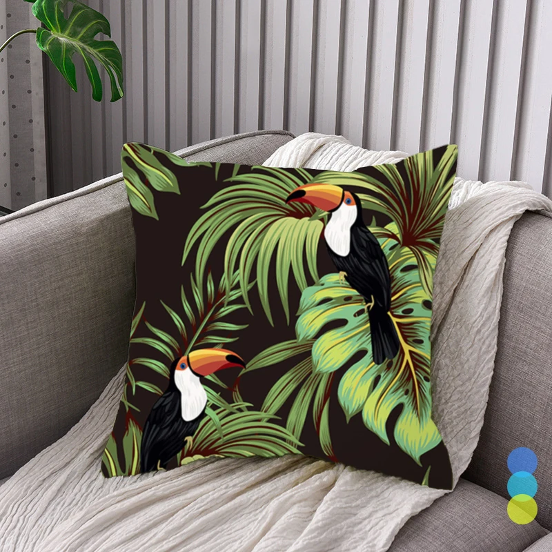 

Parrot Bird Blue Green Yellow Bed Cushion Cover Vintage Tropical Plant Floral Home Couch Green Decorative Pillow Case Sofa Car