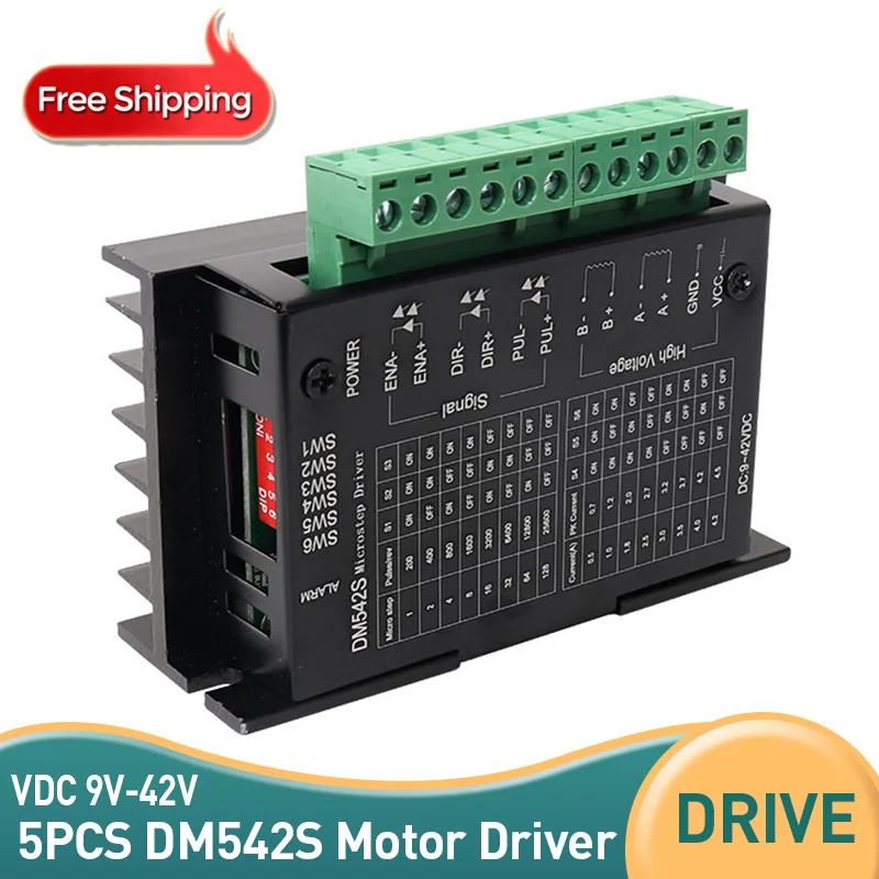 

5PCS 2-Phase NEMA17 Stepper Motor Driver DM542S Supply Voltage 9-42VDC Output 1.0-5.0A Current For CNC Workbenches