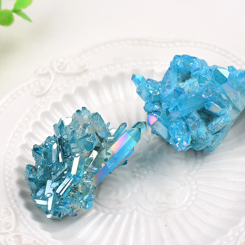 1PC Natural Crystal Cluster Electroplate Blue Quartz Health Healing Reiki Stone Crystal Point Specimen Home Decor Collection