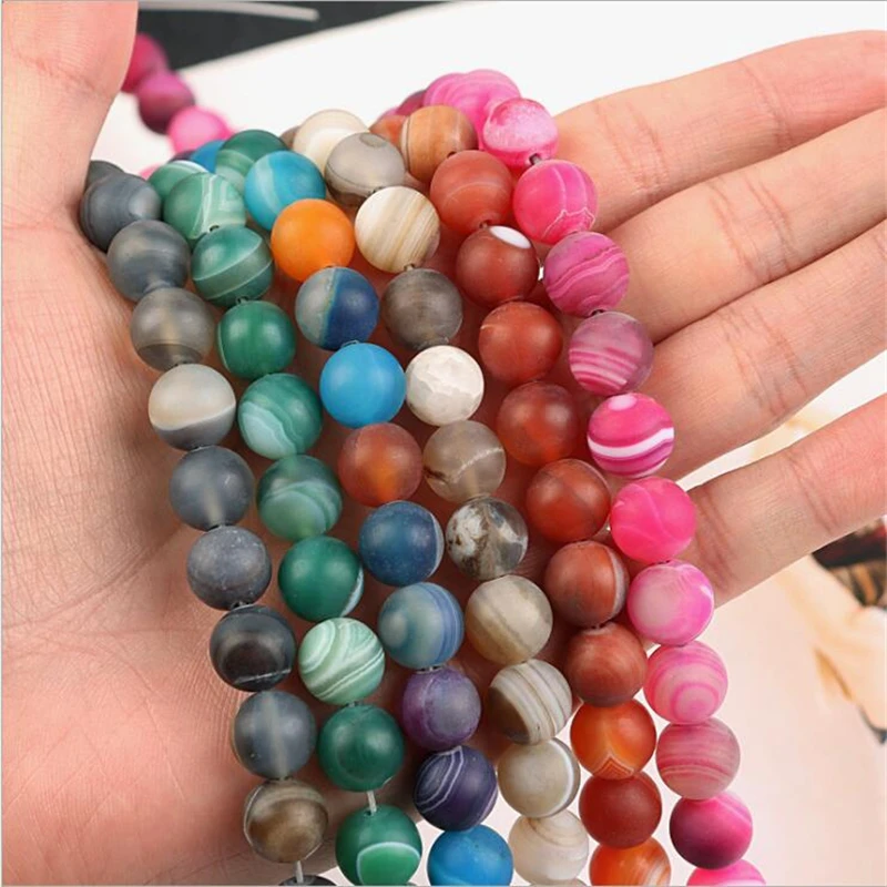 4 6 8 10 12MM Natural matte Black Stripes Agates Stone Beads black agates loose spacer beads for Jewelry Making bracelet diy