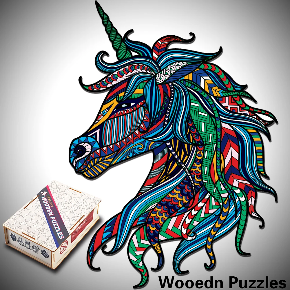 

Unicorn 3D Wooden Puzzle Adult Kids Jigsaw Puzzles Animal Puzzle Boutique Wooden Gift Box Packaging Children Christmas Gifts Toy