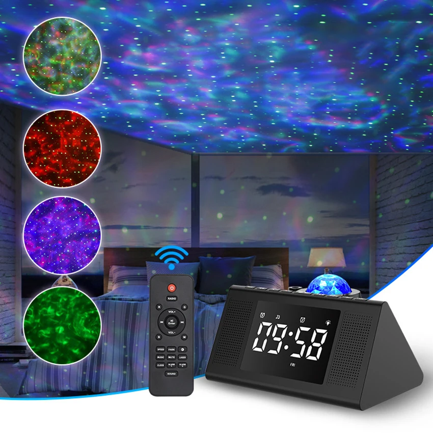 RGB LED Laser Star Projector with Clock, Bluetooth-Compatible Speaker, White Noise for Sleeping