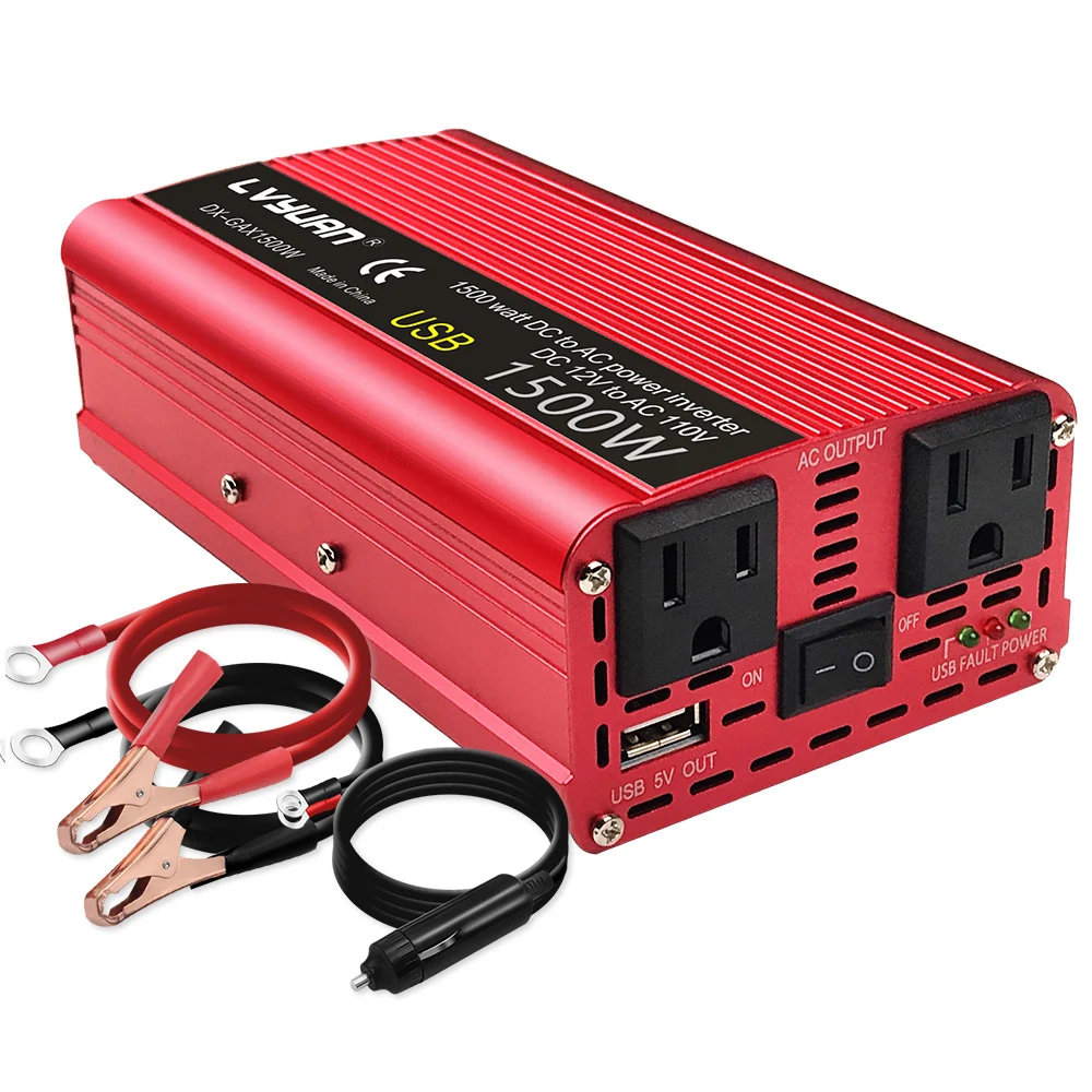 1500W/2000W DC 12V to AC 100V 110V Car Power Inverter Voltage Converter US Socket Car Cigarette Lighter Plug Auto Accessories