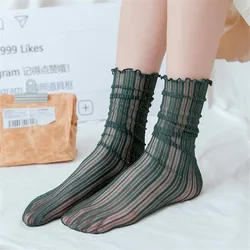 New Women Ladies Socks Fashion Sheer Mesh Glass Silk Socks Ultrathin Transparent Crystal Lace Fabulous Elastic Cute Summer Socks