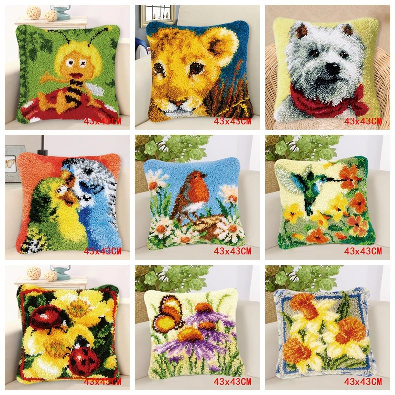 

Animal Crocheting Rug Kits Iatch Hook Rug Pillow Kits Needlework kits Embroidery Unfinished Pillowcase Cross Stitch kits Cushion