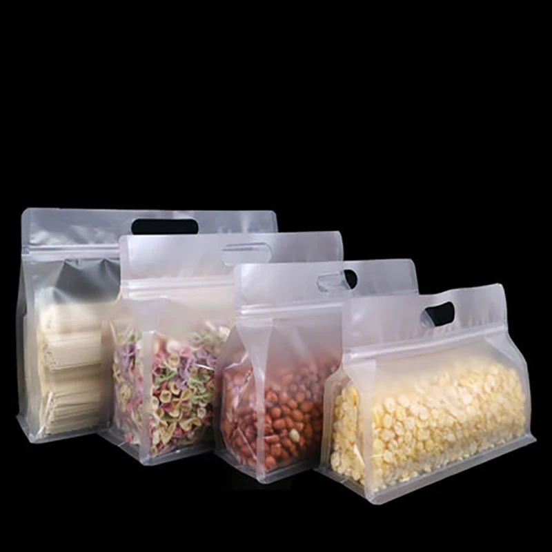 Transparent Plastic Bag with Zipper and Handle, Nuts and Rice Container, Two Kinds Food Package, Manual Sealing to Air, 50Pcs