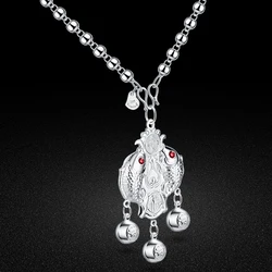 Exquisite Ethnic 925 Sterling Silver Wealth Making Fish Pendant Necklace For Women Charms Vintage Jewelry Chain Wholesale