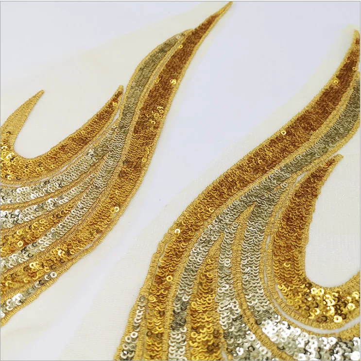 2 Pcs Sequined Embroidery Patches Lace Trims Appliques For Dress Peacock Diy Sewing Apparel Trims 50CM*14CM