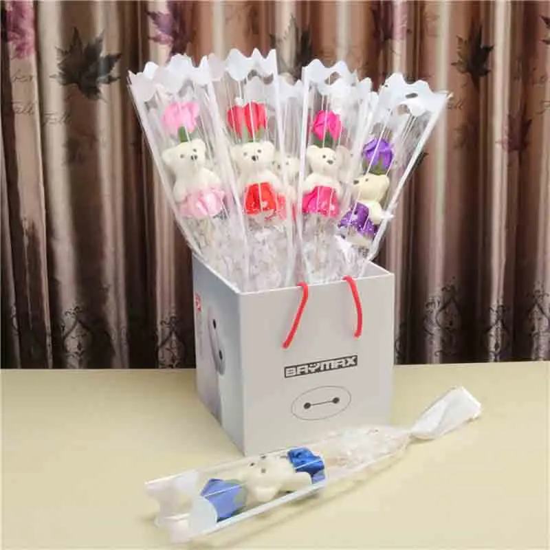 Cheap 1pcs romantic Valentine's Day creative gift bear rose flower soap cartoon bouquet party wedding decoration multicolor