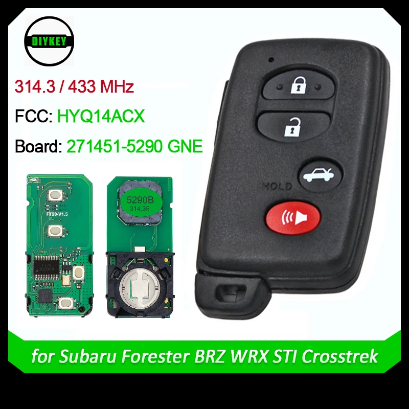 DIYKEY Replacement Keyless Smart Key 314.3/433.92MHz For Subaru Forester XV Crosstrek BRZ WRX STI 2013-2015 HYQ14ACX GNE/5290