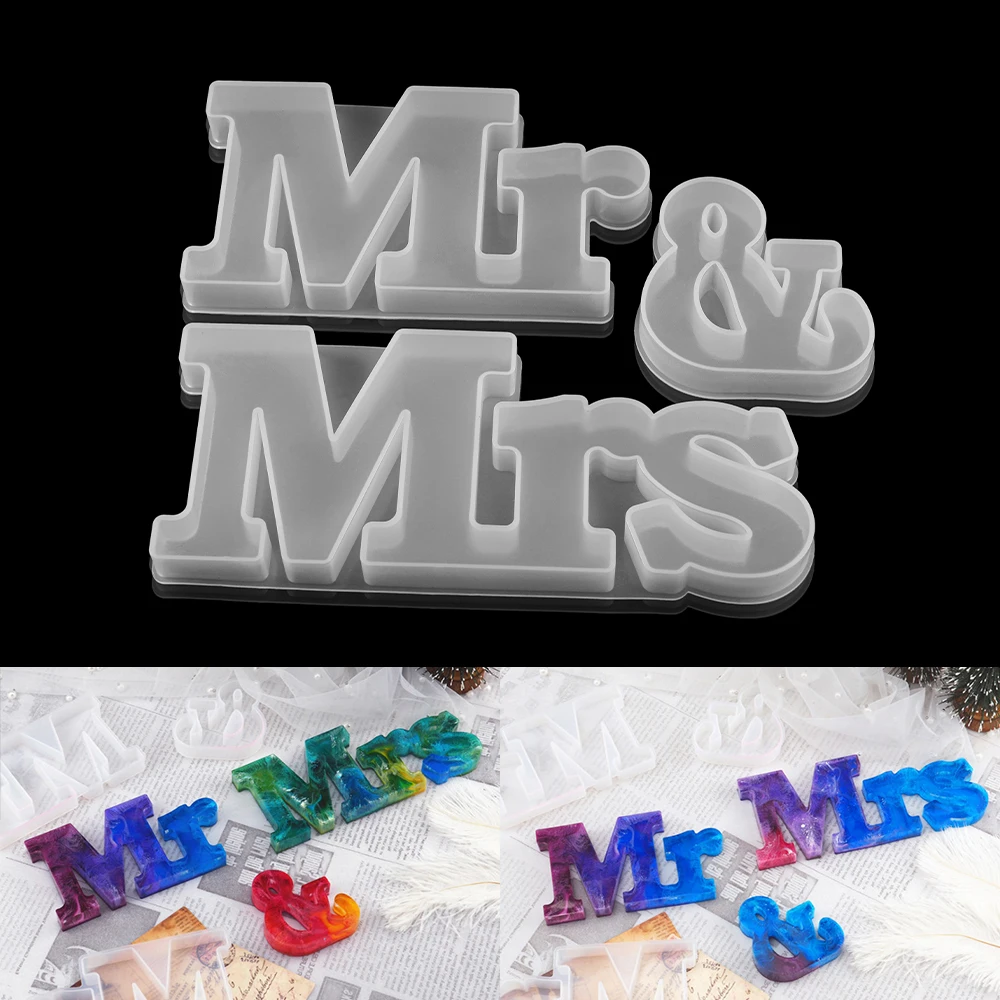 1 Pcs Wedding Mr & Mrs Letter Silicone Mold English Alphabet UV Epoxy Silicone Mold For DIY Craft Decoration Resin Mold Tools