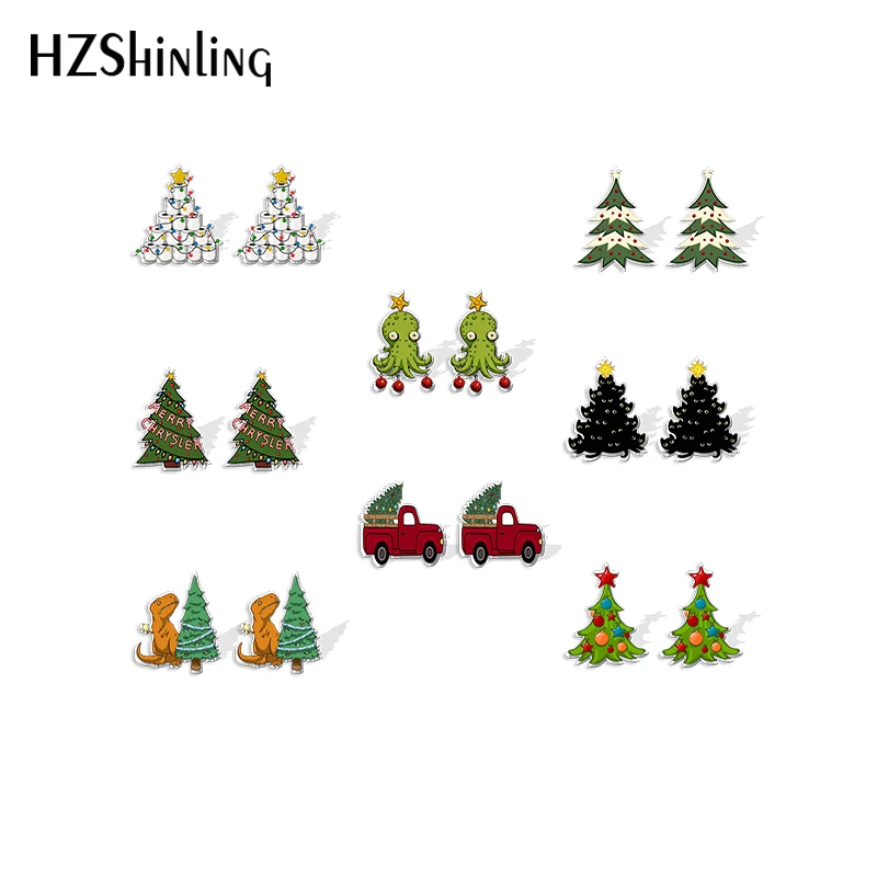 2021 New Christmas Tree Stud Earring Cute Plant Acrylic Resin Earrings Epoxy Handmade Jewelry Gifts Girl