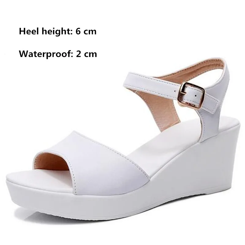 2024 New Black White Fish Mouth Genuine Leather Sandals Wedges Platform High Heeled Sandals 6 / 8 / 11 Cm Big Size Women Sandals