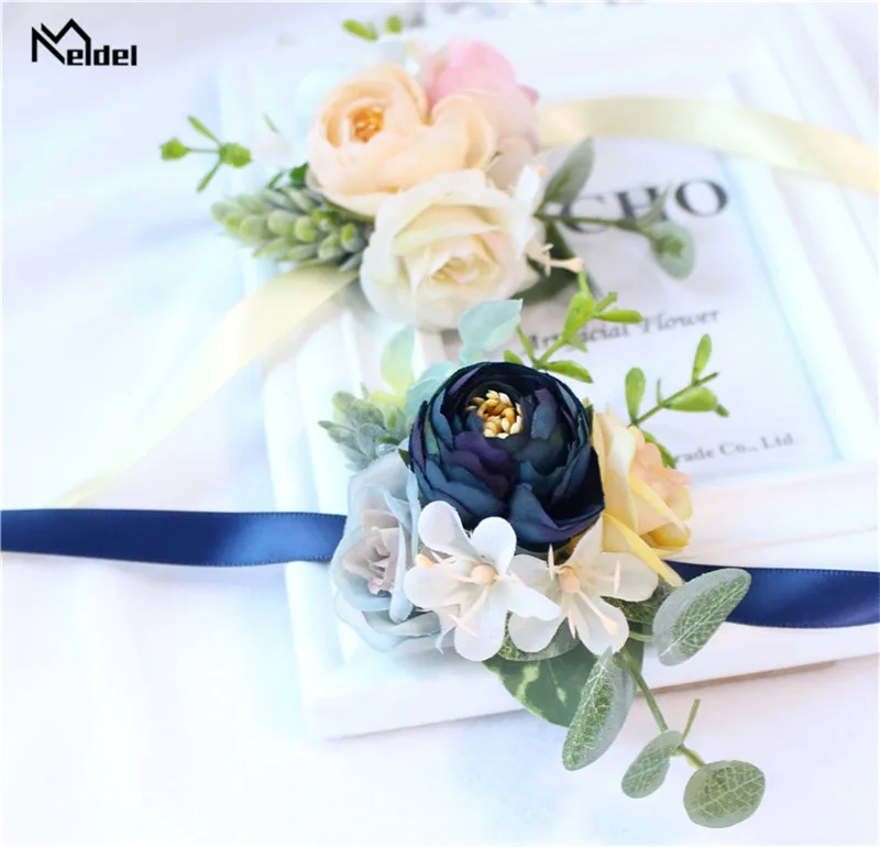 Meldel Cưới Corsages Và Boutonnieres Hoa Hồng Lụa Chú Rể Boutonniere Người Xòe Cưới Hôn Nhân Xòe Vòng Tay Hoa